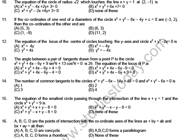 JEE Mathematics Circle And Conic Section MCQs Set B, Multiple Choice ...